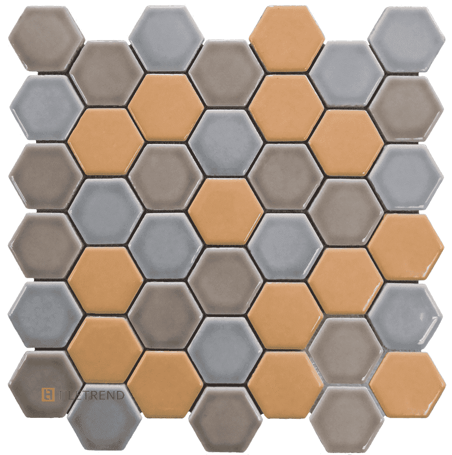 Мозаика керамическая Bars Crystal Hexagon Orange Mix 47x54 mm.